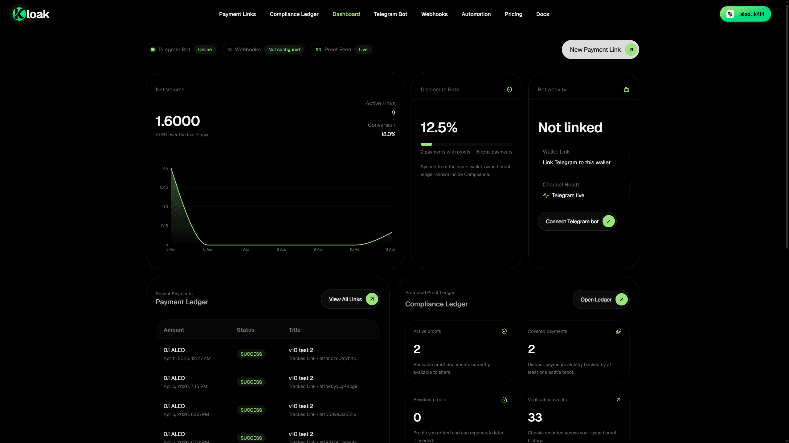 Private payments dashboard preview